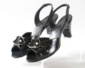 1950s 1960s Black Patent Leather Ruffled Heels | size 8.5 9