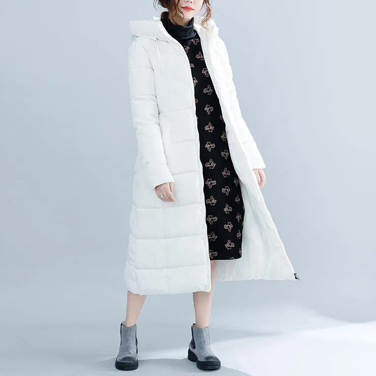 2018 white trendy plus size hooded cotton coat Elegant pockets zippered winter cotton coats