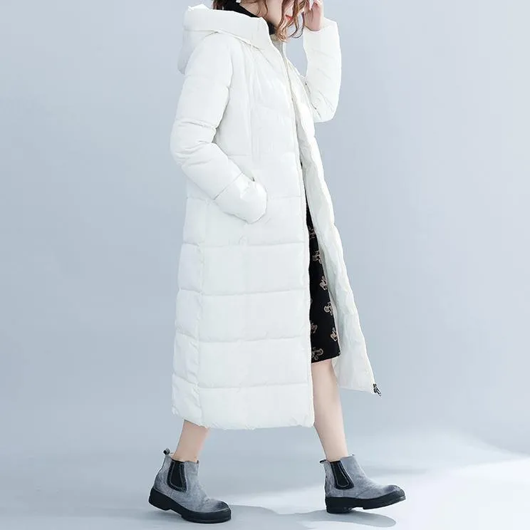 2018 white trendy plus size hooded cotton coat Elegant pockets zippered winter cotton coats