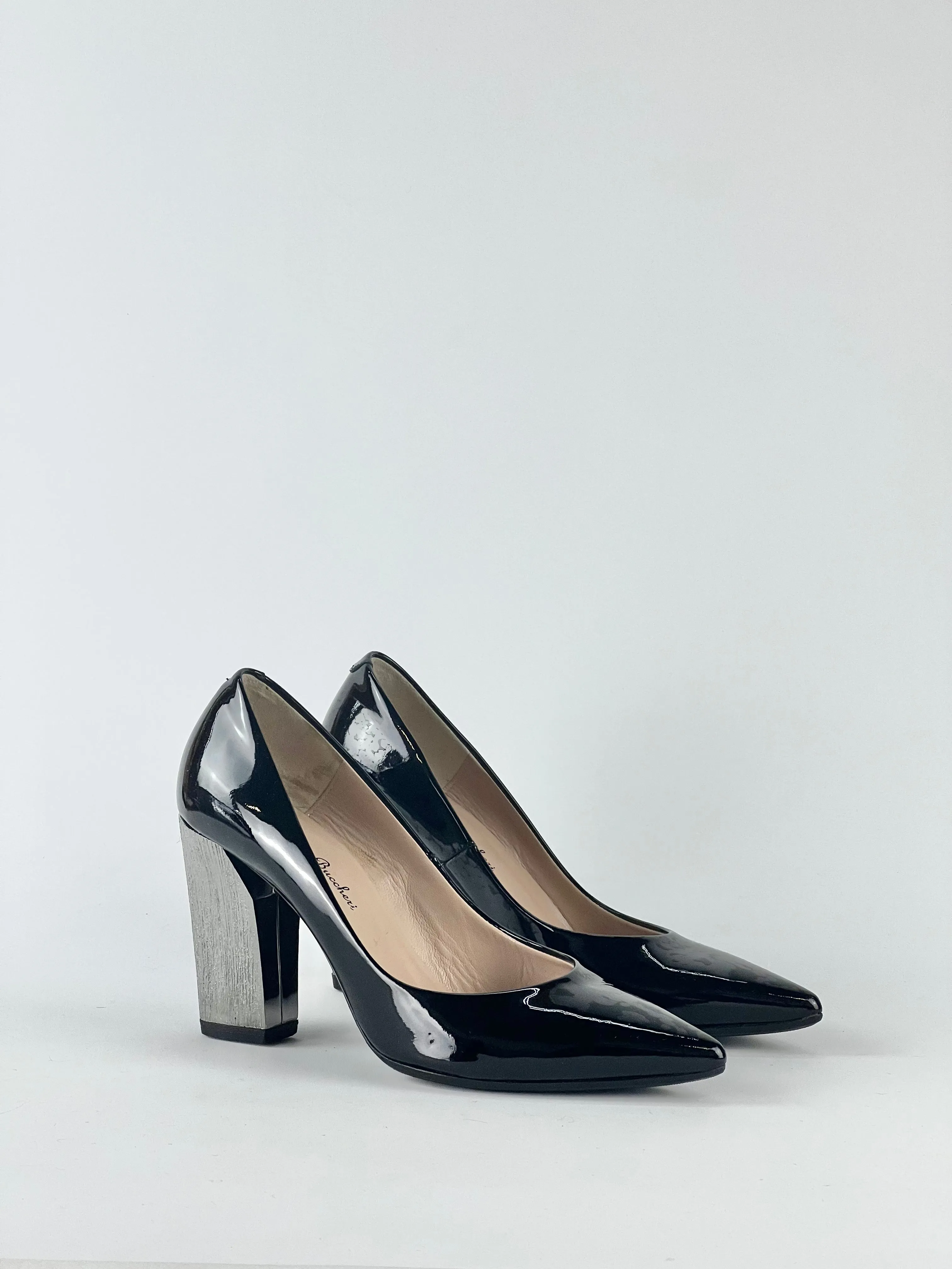 Bianca Buccheri 'Matera' Patent Leather & Silver Pumps - EU39