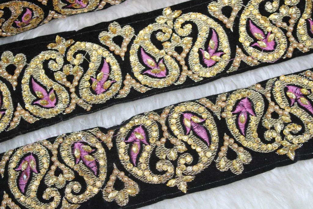 Black Embellished Stone Work Embroidered Border