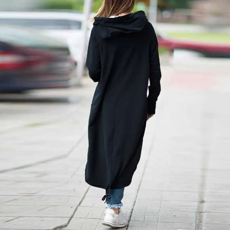 Black Low High Hoodie Over Coat