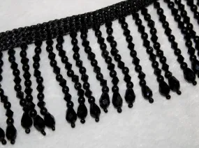 Black Pearl Crystal Beads Work Fringe Lace