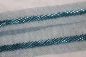 Blue Cutdana Beads Embroidered Border