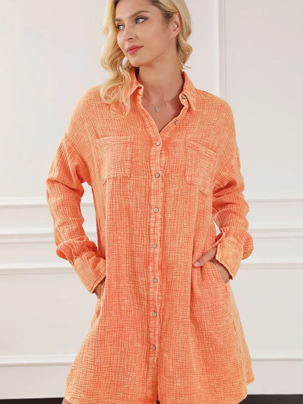 Burnt Orange Gauze Shirt Dress