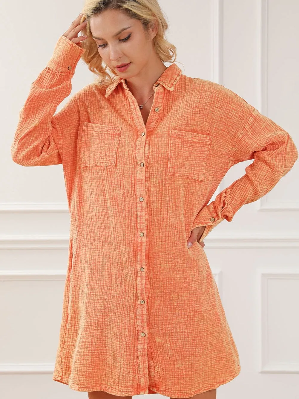 Burnt Orange Gauze Shirt Dress