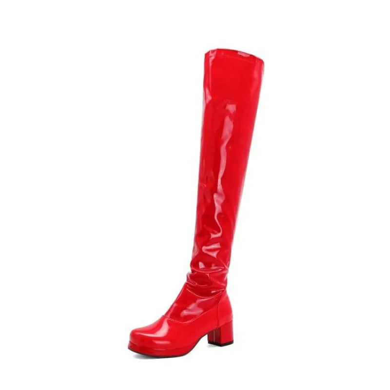 Candy Colours Patent Leather Knee High Boots in Bright Yellow