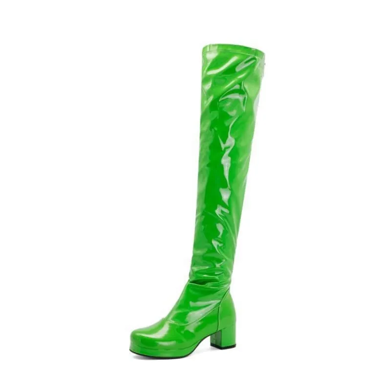 Candy Colours Patent Leather Knee High Boots in Bright Yellow