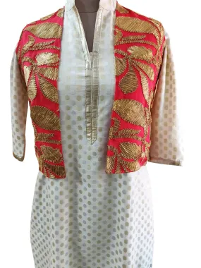 Carrot Pink Gotta Embroidered Ethnic Jacket Shrug ACJ21