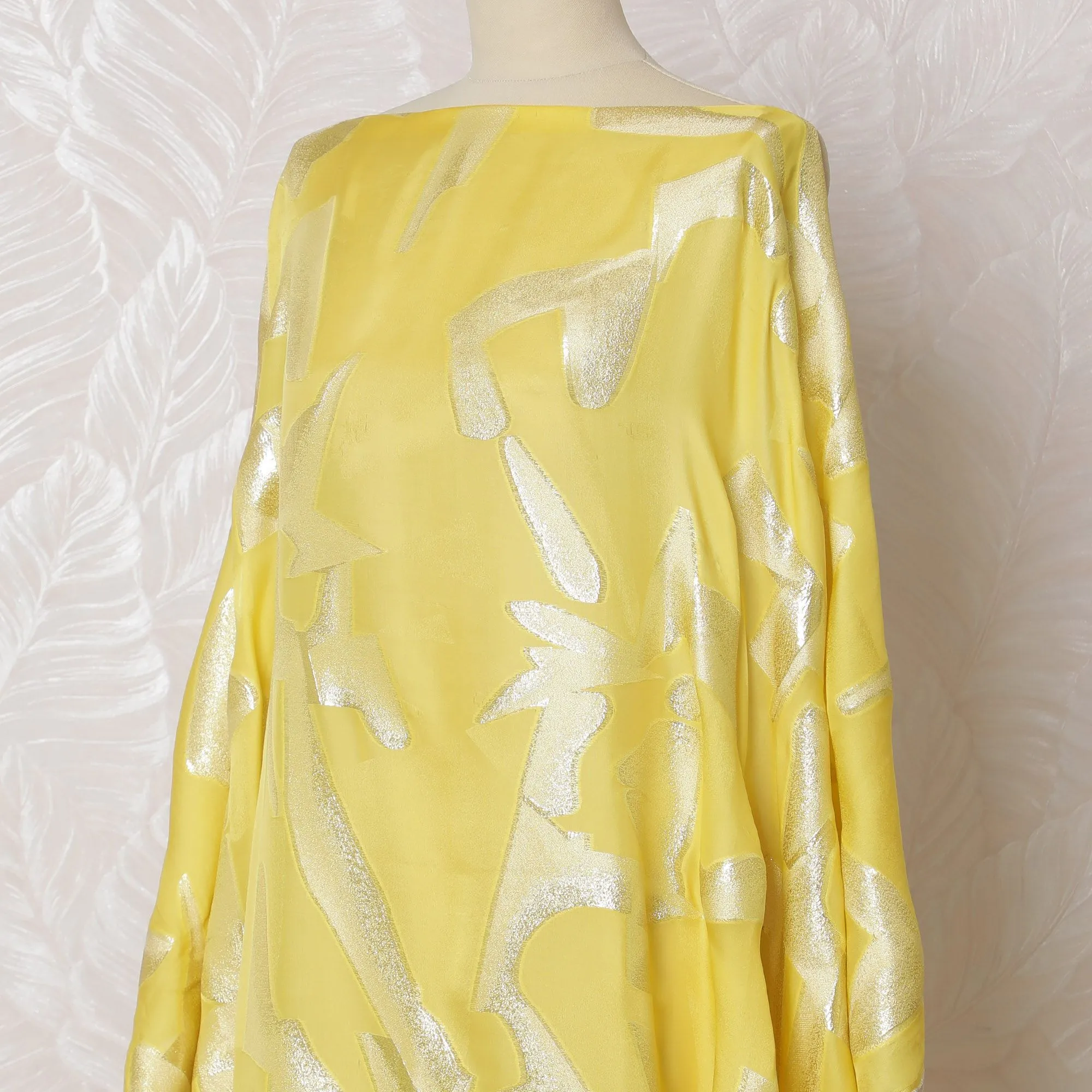 Citrus Gleam Silk Chiffon Somali dirac Fabric with Silver Lurex - 140cm x 3.5 Mtrs-D18512