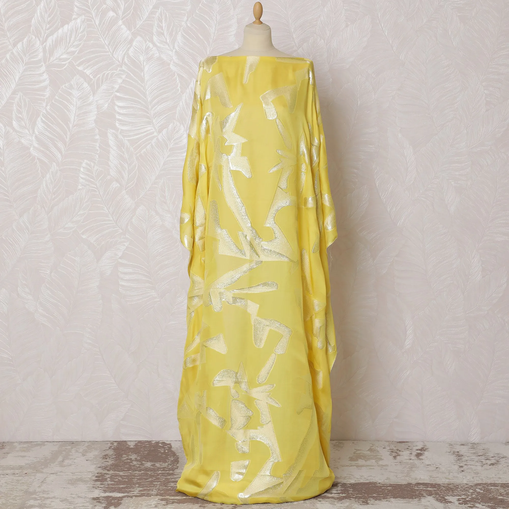 Citrus Gleam Silk Chiffon Somali dirac Fabric with Silver Lurex - 140cm x 3.5 Mtrs-D18512