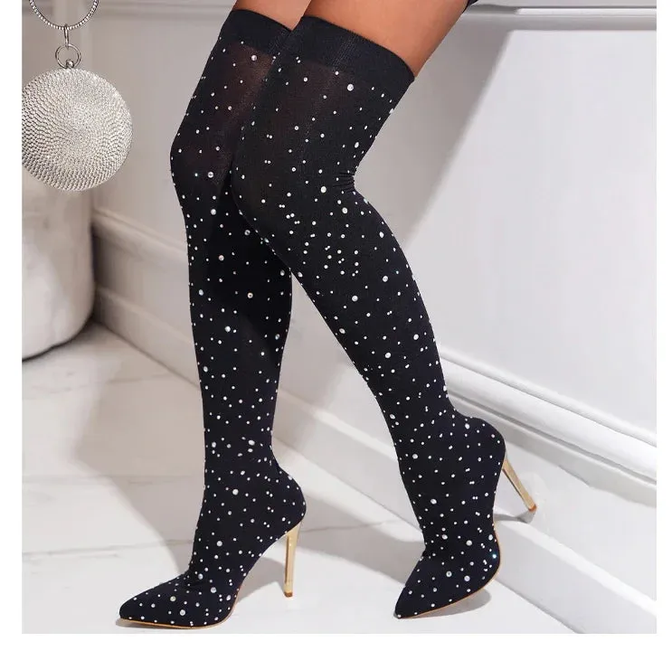 Crystal Socks Knee Boots