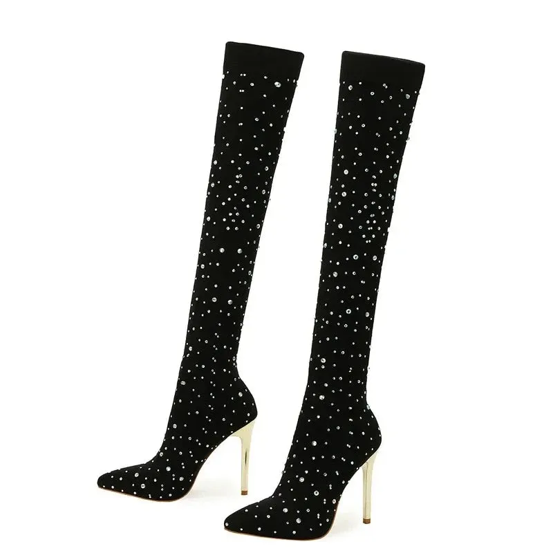 Crystal Socks Knee Boots