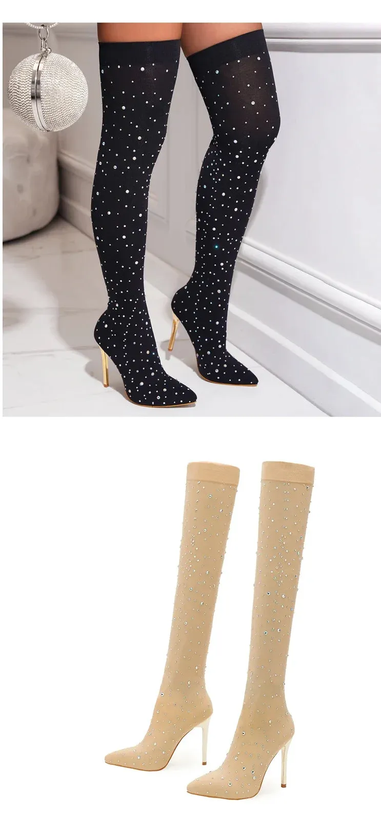 Crystal Socks Knee Boots