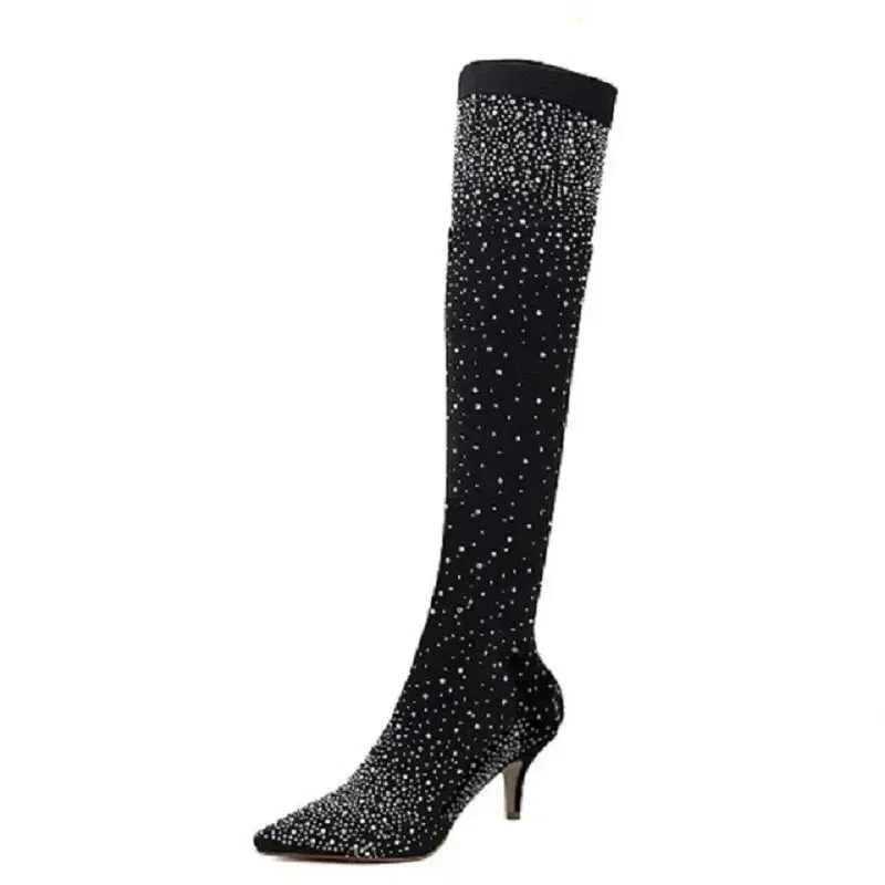 Crystal Socks Knee Boots