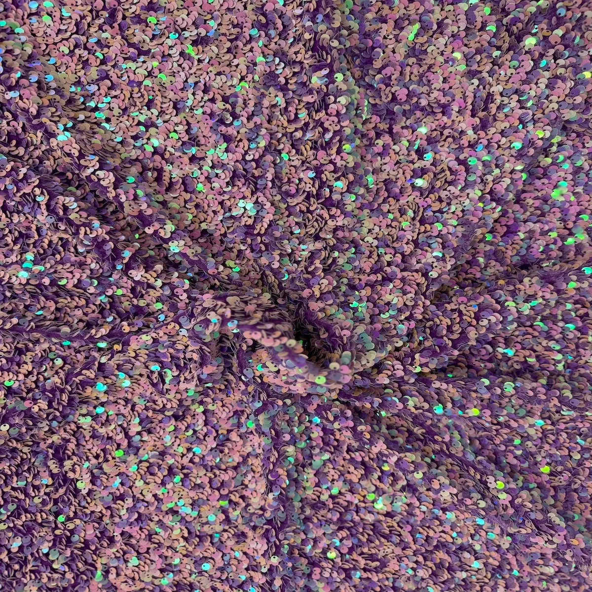 Dark Lavender Iridescent Sequins Embroidered Stretch Velvet Rodeo Fabric