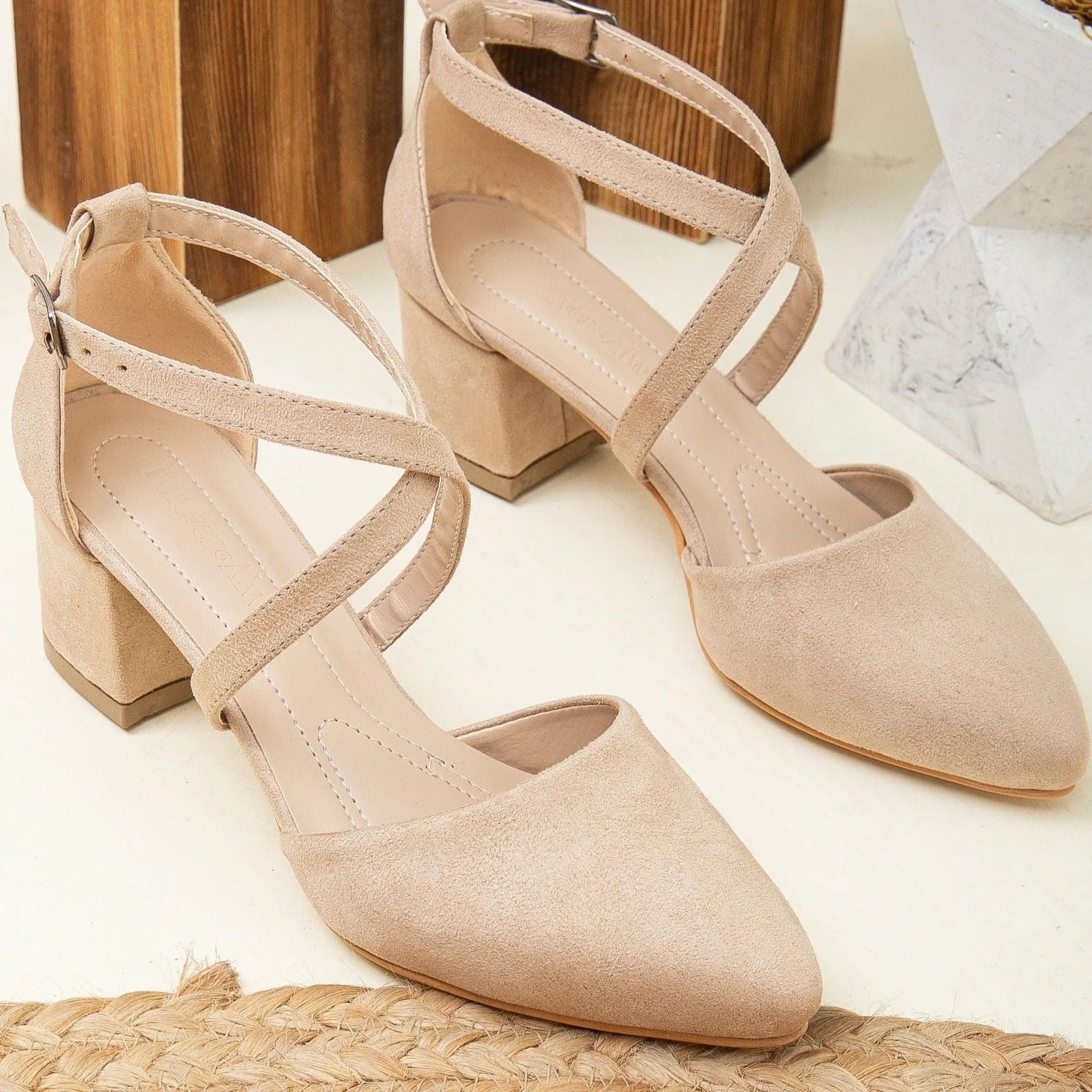 Dolly - Beige Suede Heels