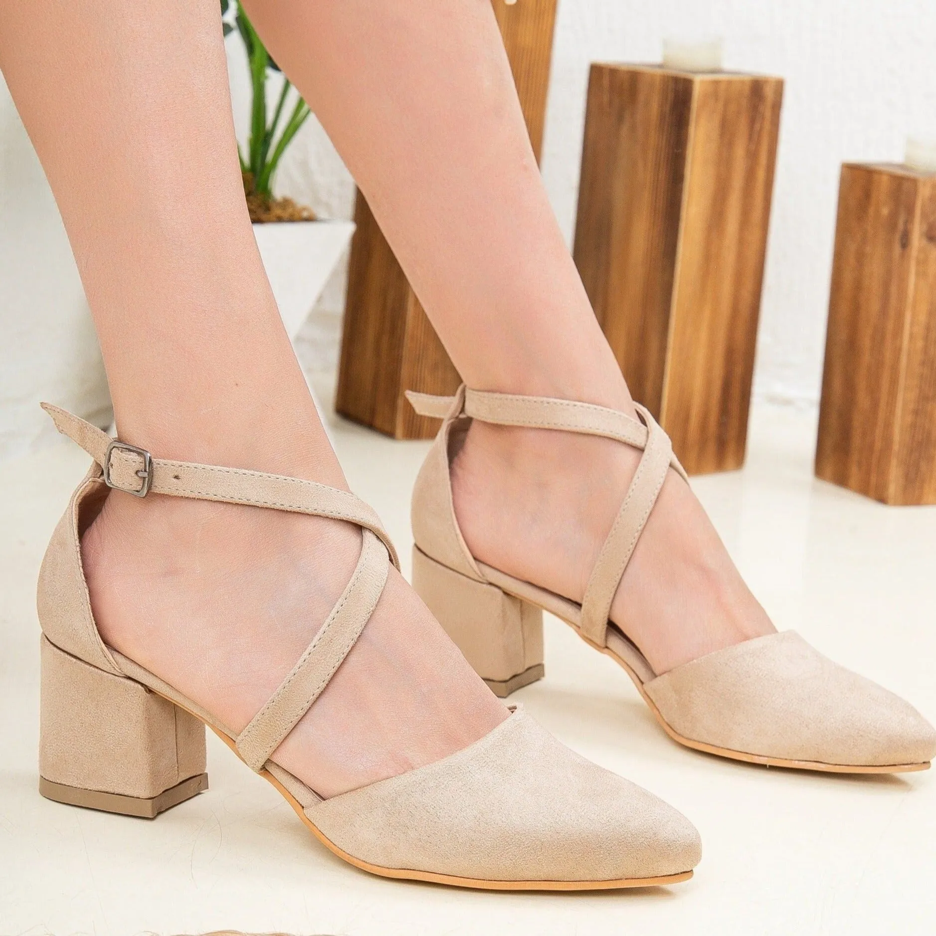 Dolly - Beige Suede Heels