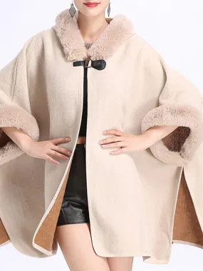 Elegant Faux Fur Patchwork Hooded Women Cloak Coats