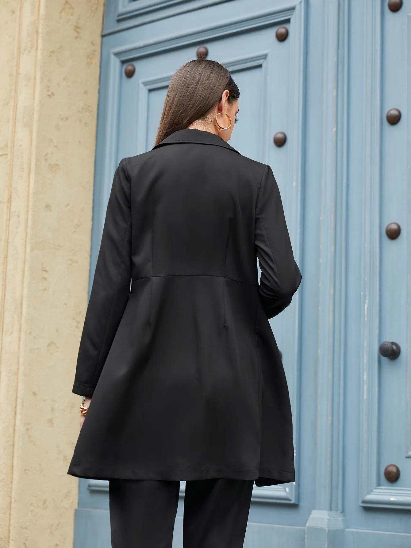 Elegant Plain Button Front Long Sleeve Lapel Short Women Coat