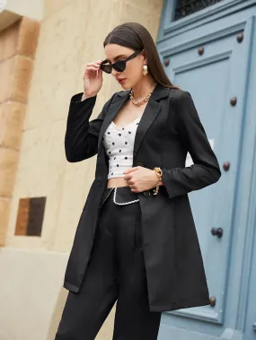 Elegant Plain Button Front Long Sleeve Lapel Short Women Coat