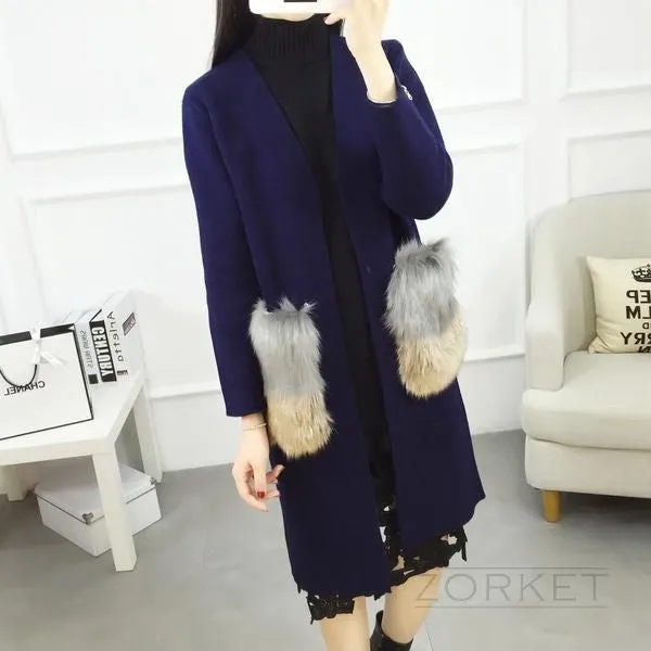 Elegant Women's Loose Coat With Faux Fur