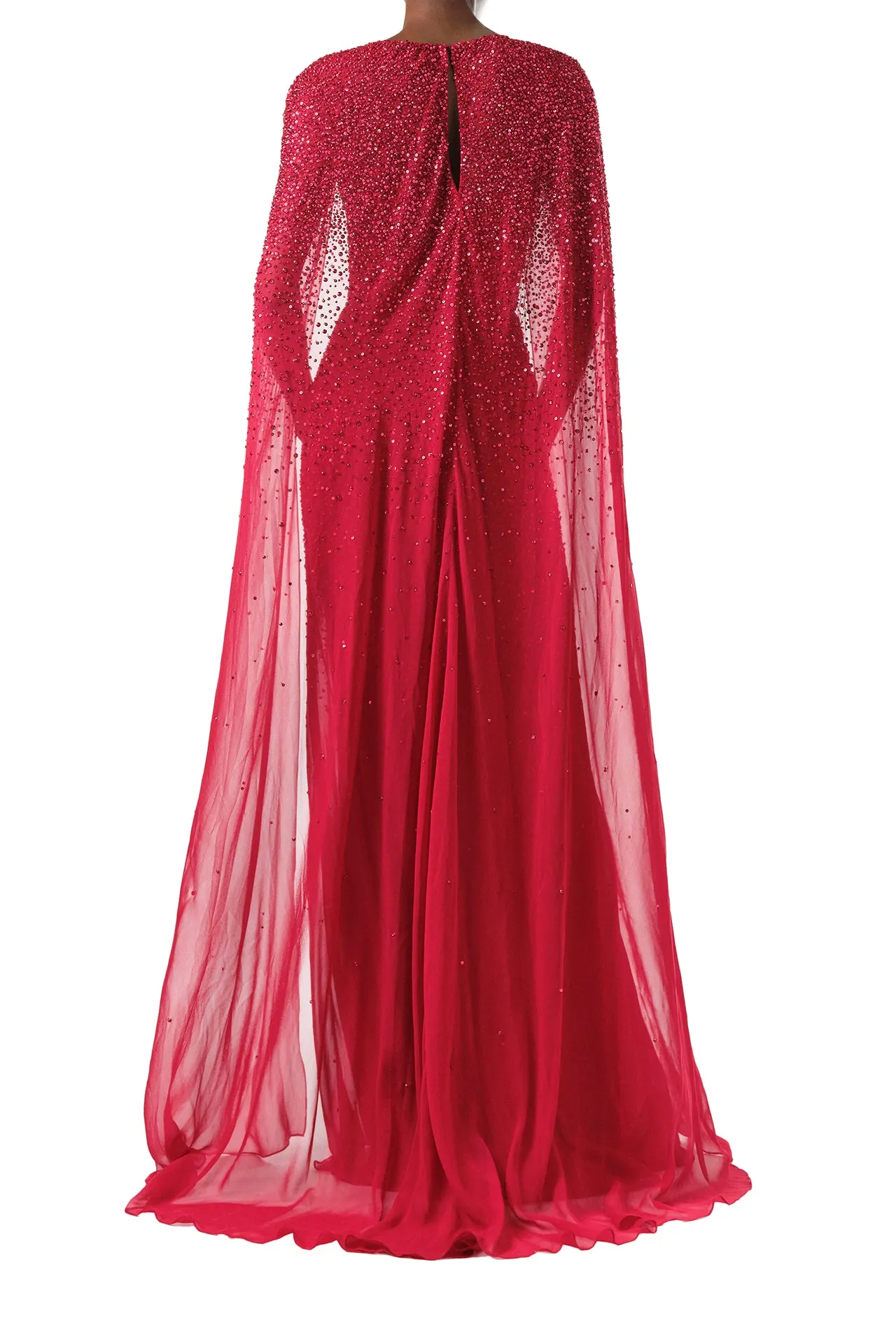 Embroidered Chiffon Gown With Cape