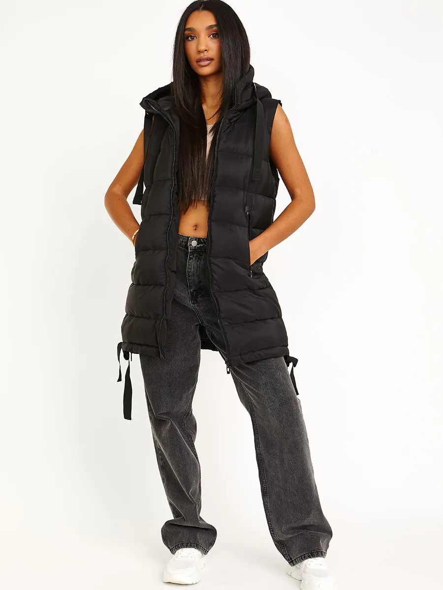 Estelle D-Ring Tape Padded Hooded Gilet In Black