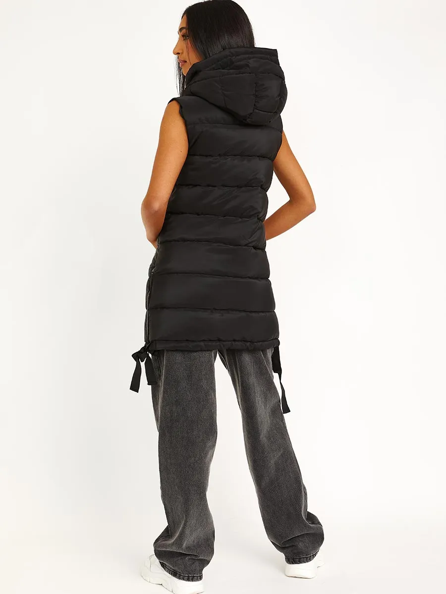 Estelle D-Ring Tape Padded Hooded Gilet In Black