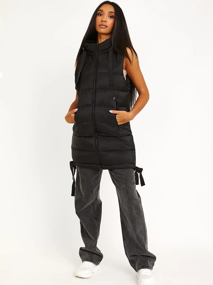 Estelle D-Ring Tape Padded Hooded Gilet In Black