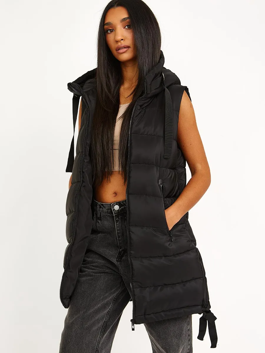 Estelle D-Ring Tape Padded Hooded Gilet In Black