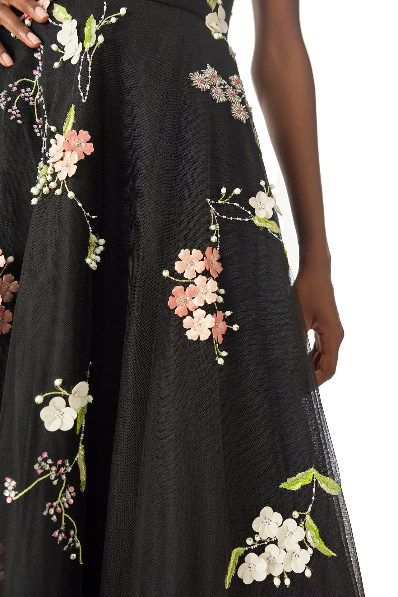 Floral Embroidered Tulle Gown