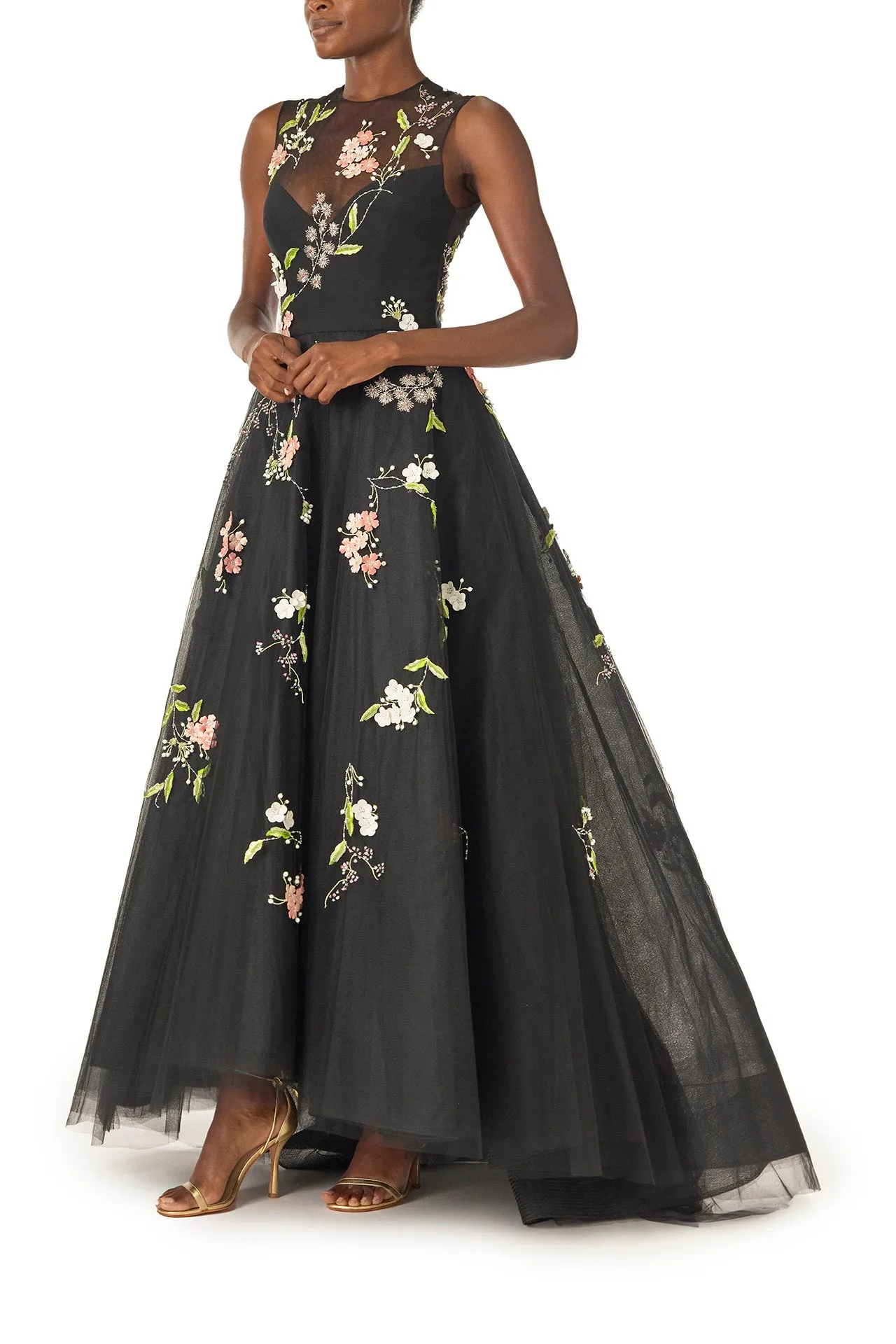 Floral Embroidered Tulle Gown