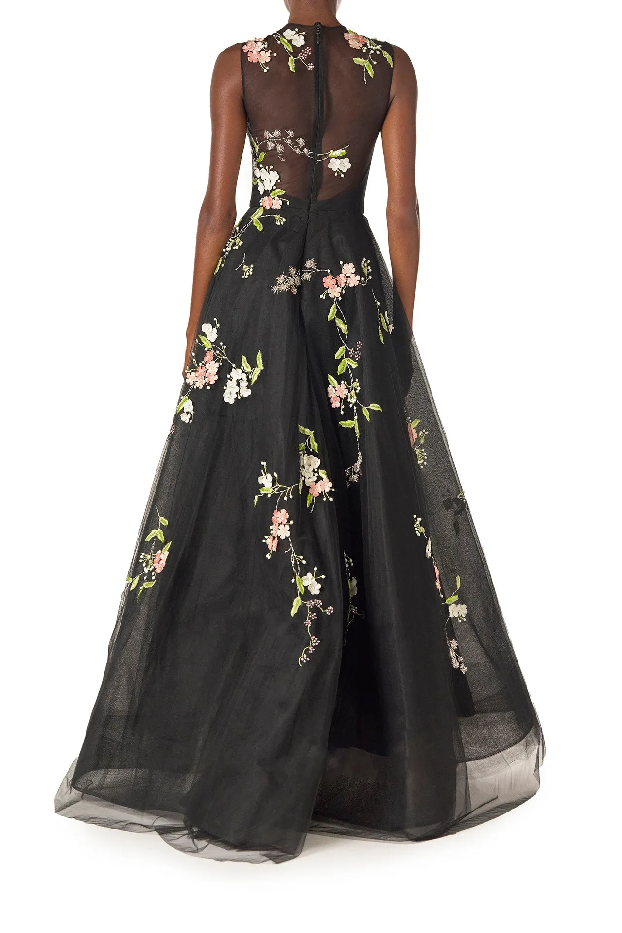 Floral Embroidered Tulle Gown