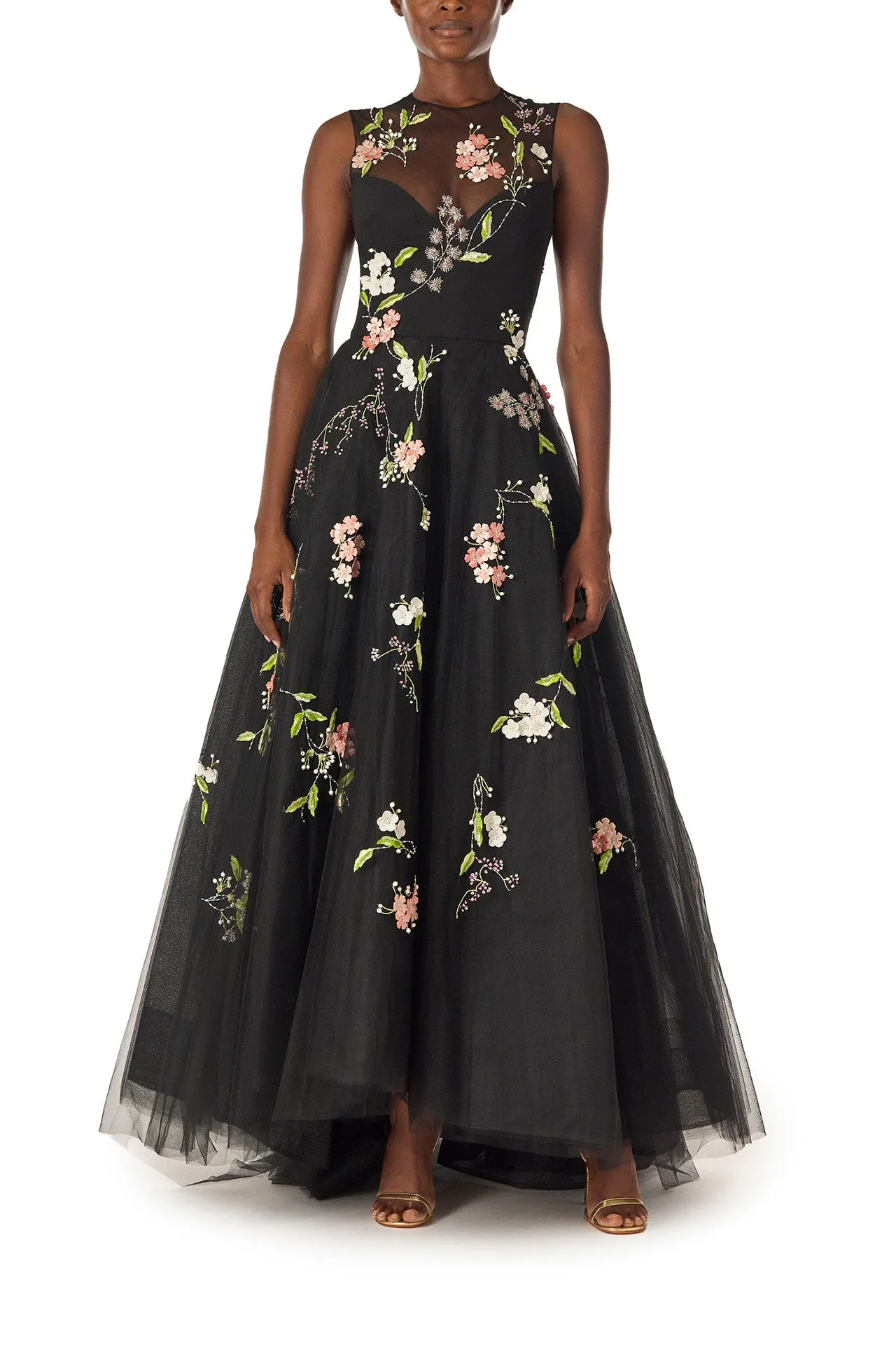 Floral Embroidered Tulle Gown