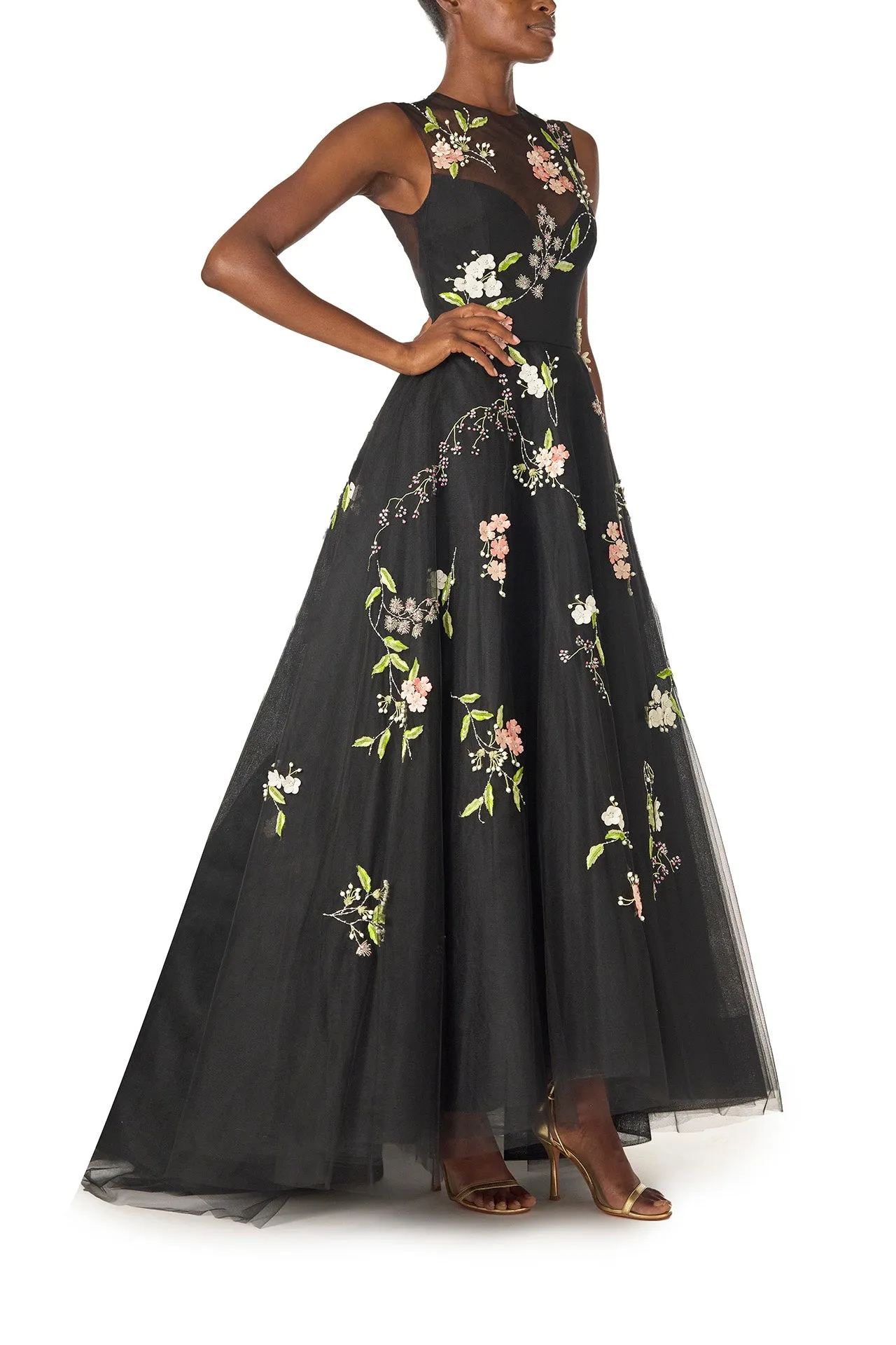 Floral Embroidered Tulle Gown