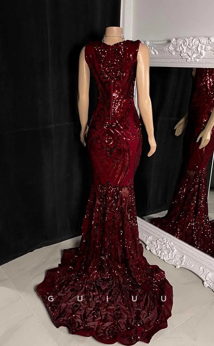 G4559 - Elegant Mermaid V Neck Fully Sequined Prom Dress with Train