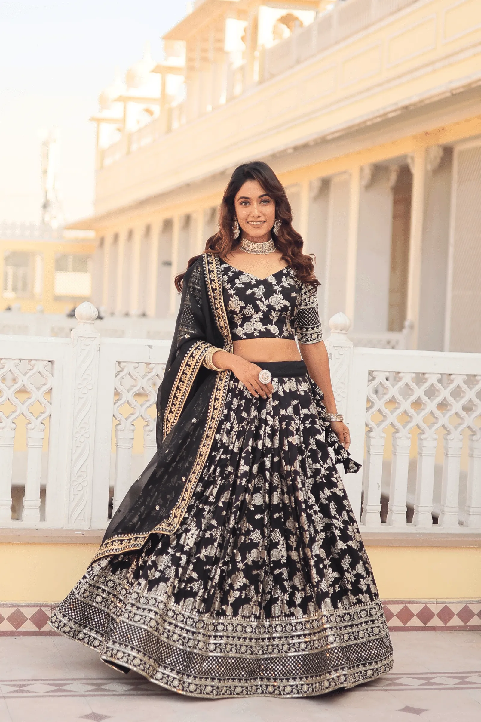 Glamwiz Jacquard Embroidered Lehenga Set