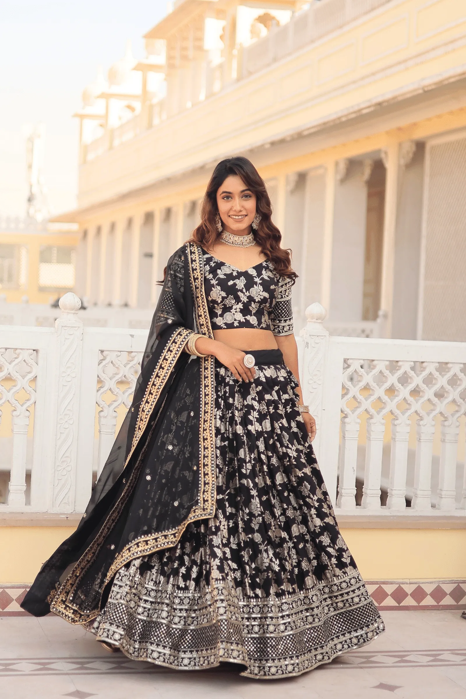 Glamwiz Jacquard Embroidered Lehenga Set