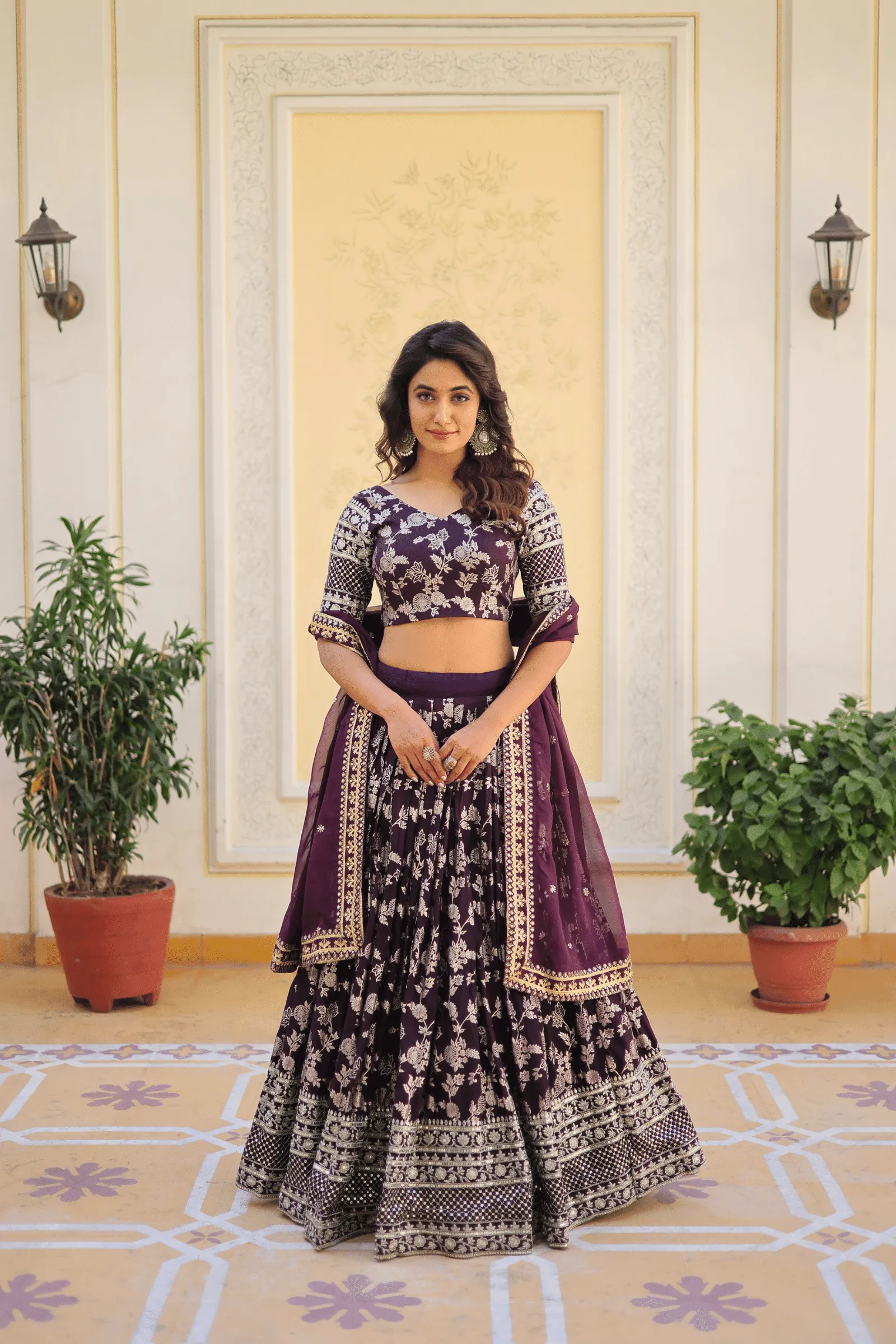 Glamwiz Jacquard Embroidered Lehenga Set