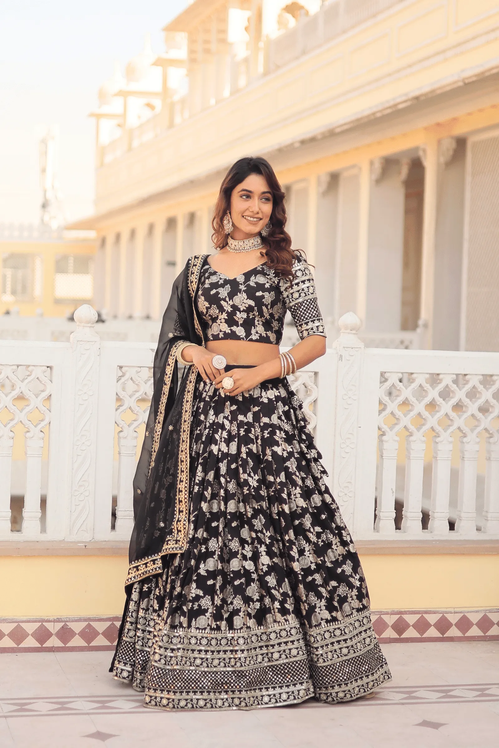 Glamwiz Jacquard Embroidered Lehenga Set