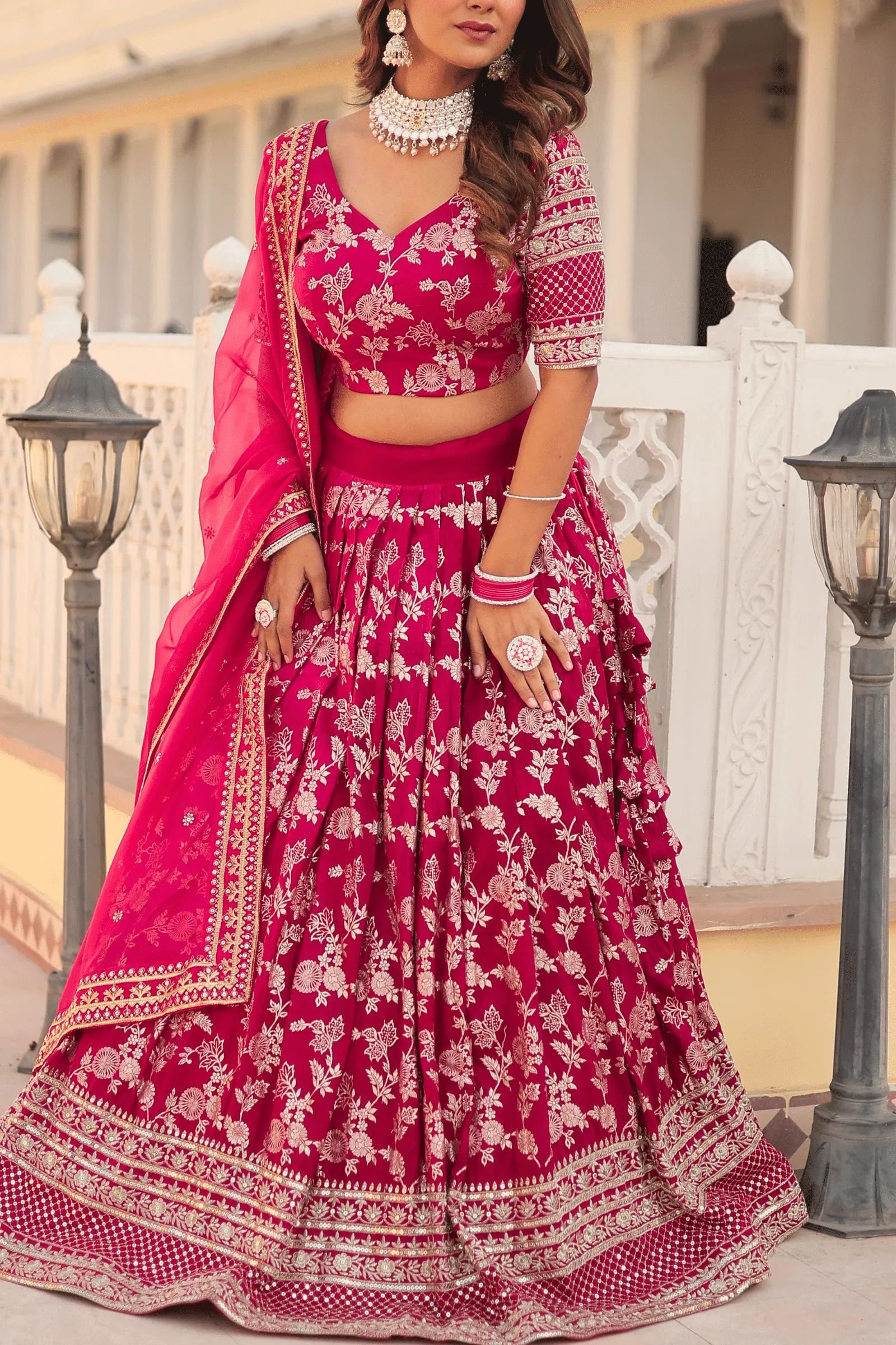 Glamwiz Jacquard Embroidered Lehenga Set