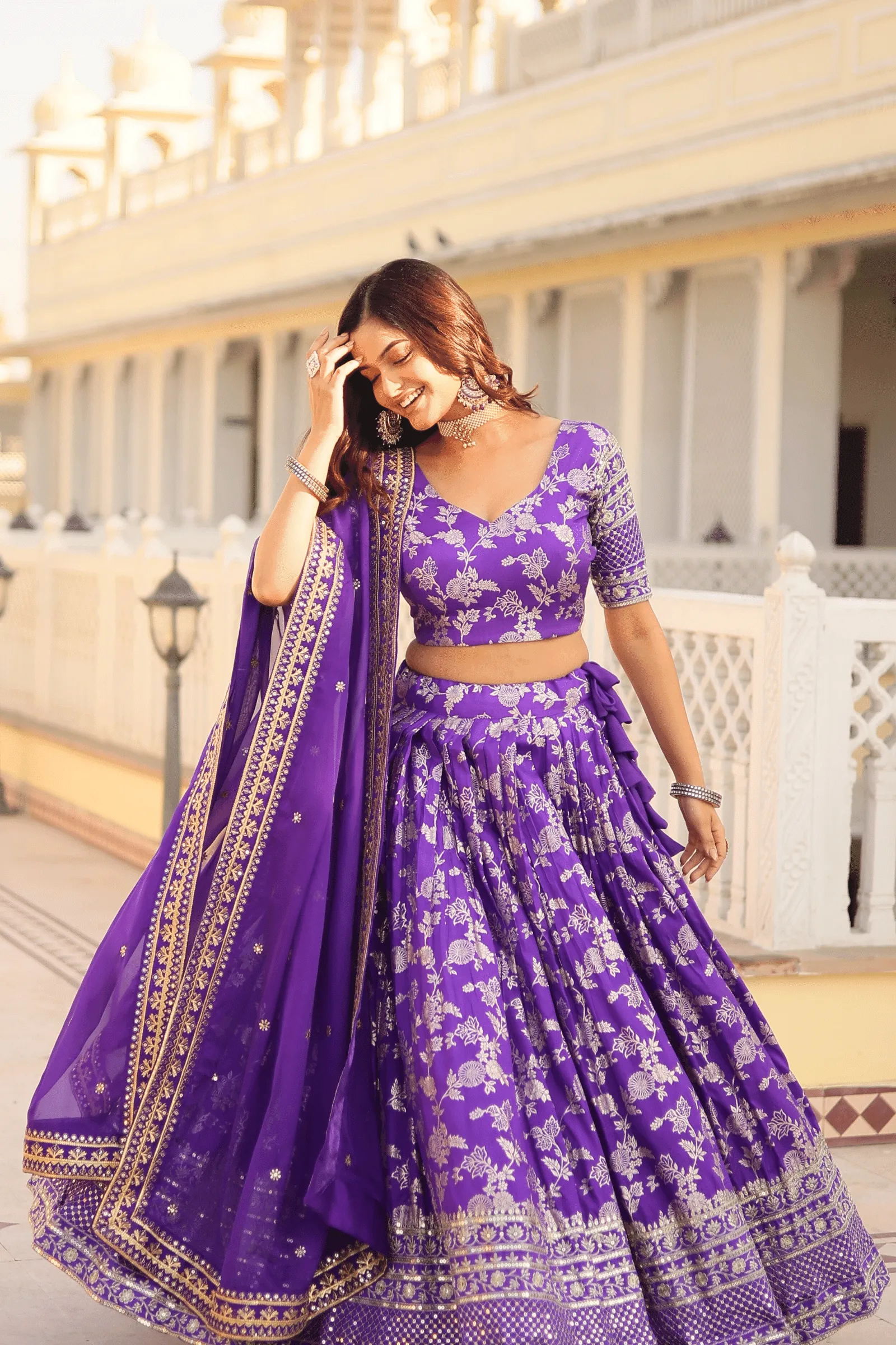 Glamwiz Jacquard Embroidered Lehenga Set