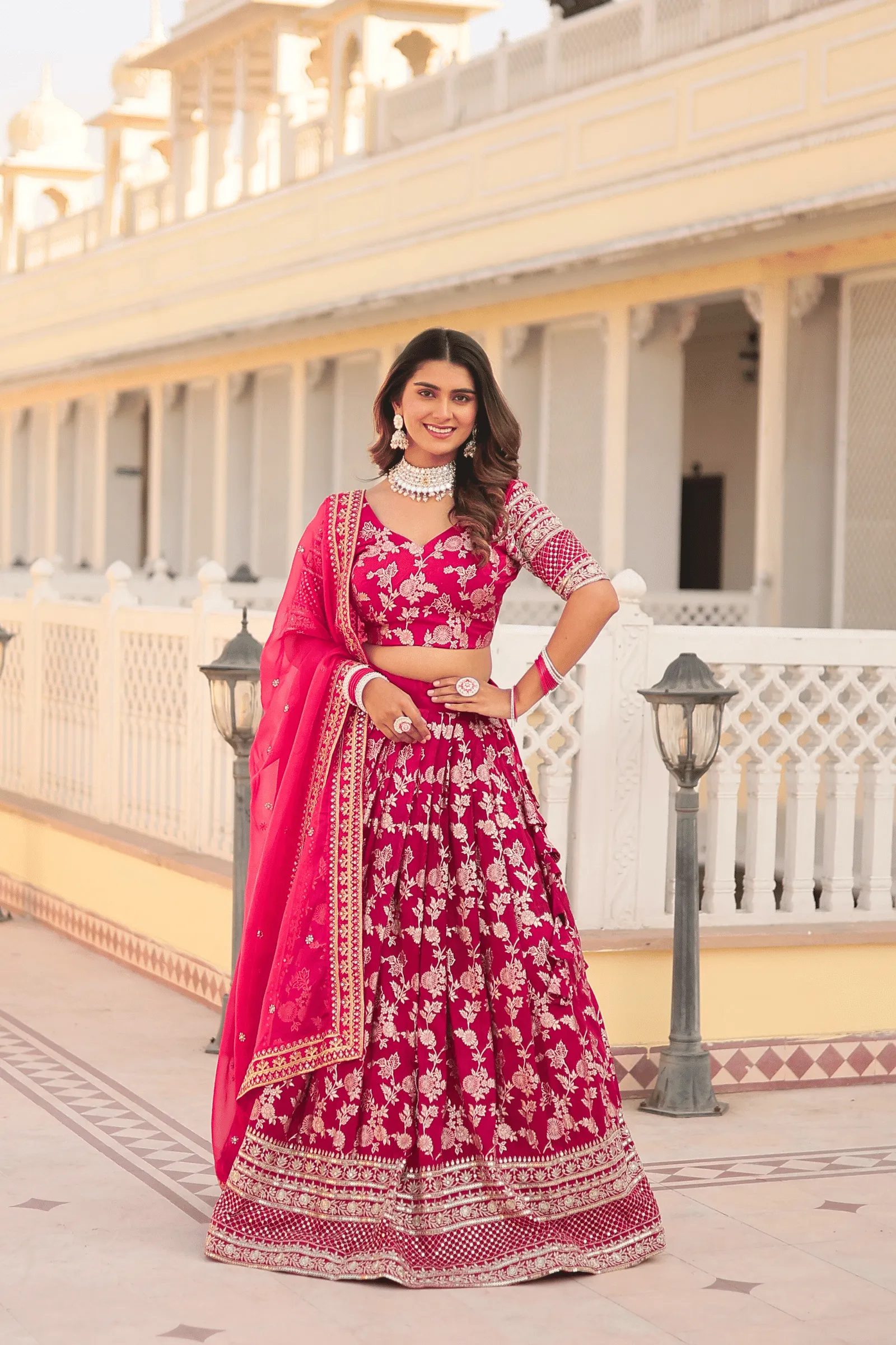 Glamwiz Jacquard Embroidered Lehenga Set