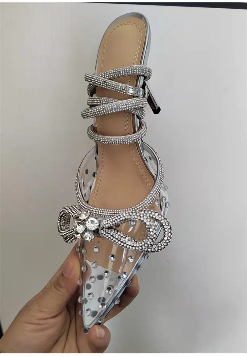 Glitter Rhinestones Crystal bowknot Satin Genuine leather High heels