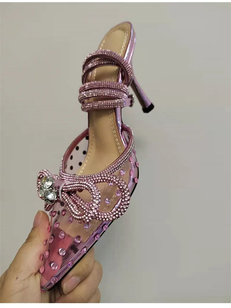 Glitter Rhinestones Crystal bowknot Satin Genuine leather High heels