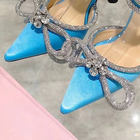 Glitter Rhinestones Crystal bowknot Satin Genuine leather High heels