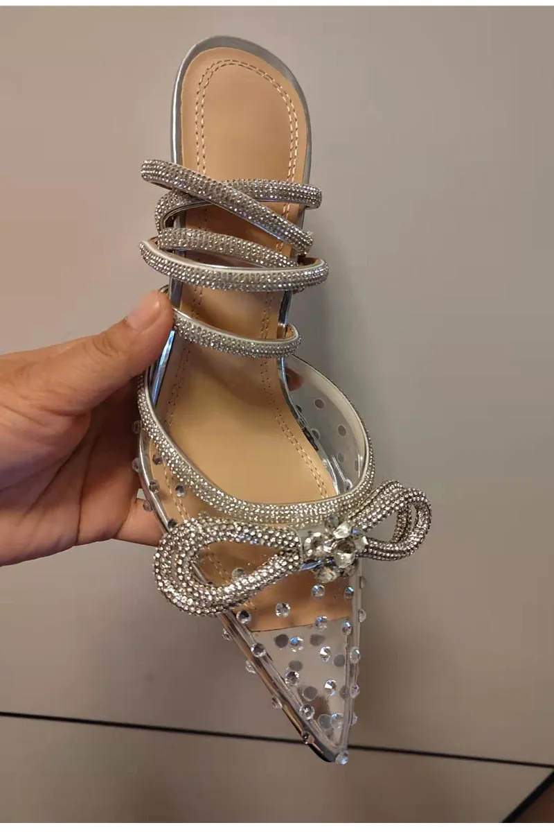 Glitter Rhinestones Crystal bowknot Satin Genuine leather High heels