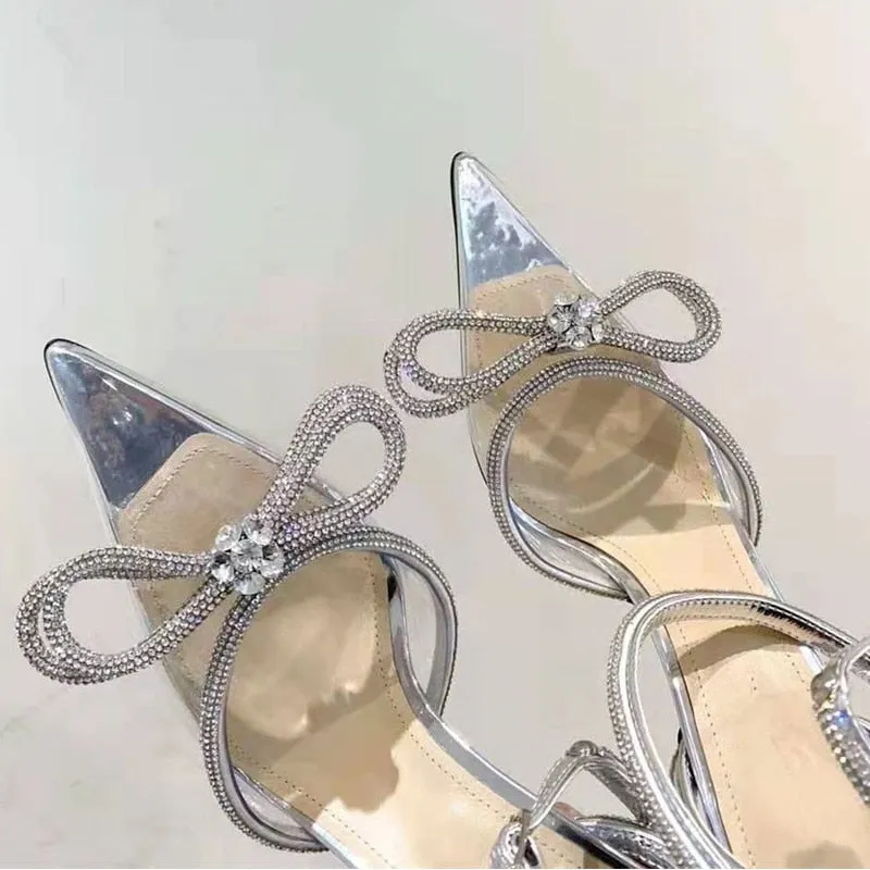 Glitter Rhinestones Crystal bowknot Satin Genuine leather High heels