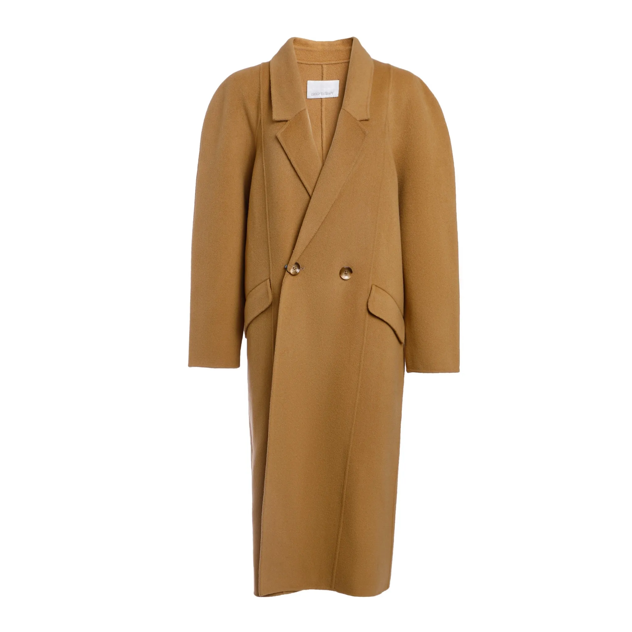 Golden Camel Round Shoulder Long Loose Cashmere Coat